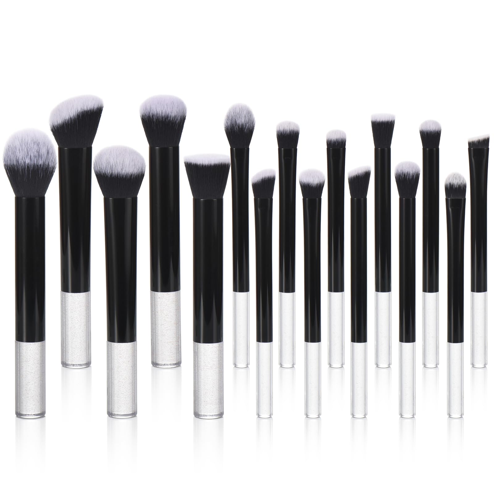 111 Lot de 22 pinceaux de maquillage transparents de qualité supérieure pour fond de teint, fard à paupières, pinceaux de maquillage avec houppette de beauté (noir, transparent, 22 pièces)