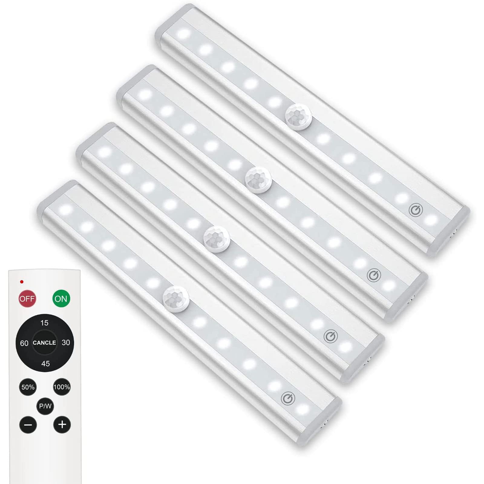 Under Cabinet Lighting Remote, Touch Closet Lights Battery Powered Operated with Dimmer & Timer, 20-LED Wireless Counter Light Bar Stick on Kitchen Shelf Cupboard Hallway 4 Pack, 3 Color