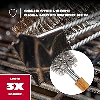 Vista 5 de BBQ-AID Cepillo para barbacoa All Angles para parrilla al aire libre – Limpia todos los ángulos, mango de madera grande y cerdas de acero inoxidable