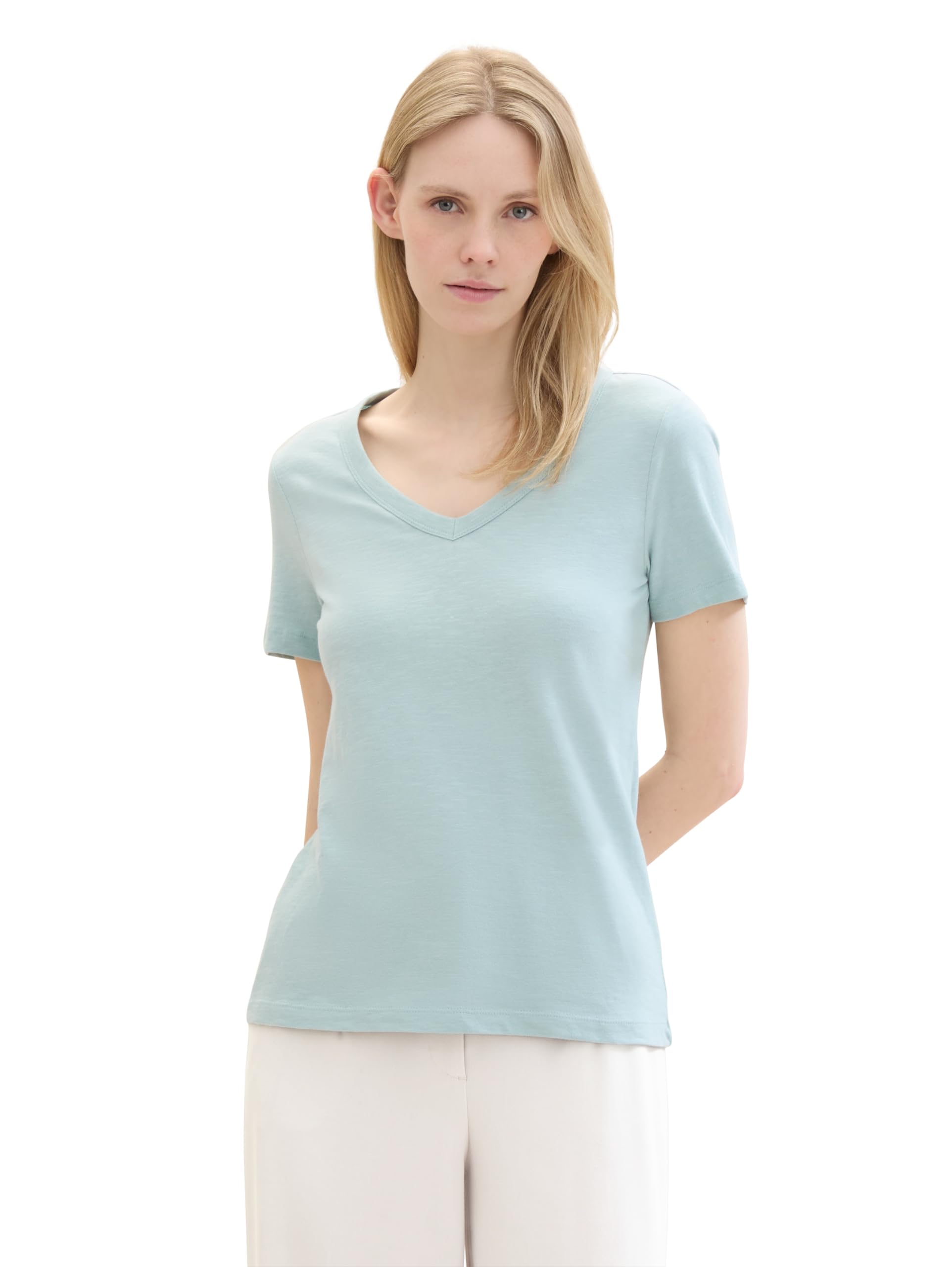 TOM TAILOR Women's Basic V-Neck T-Shirt, 30463 - Dusty Mint Blue, XXS