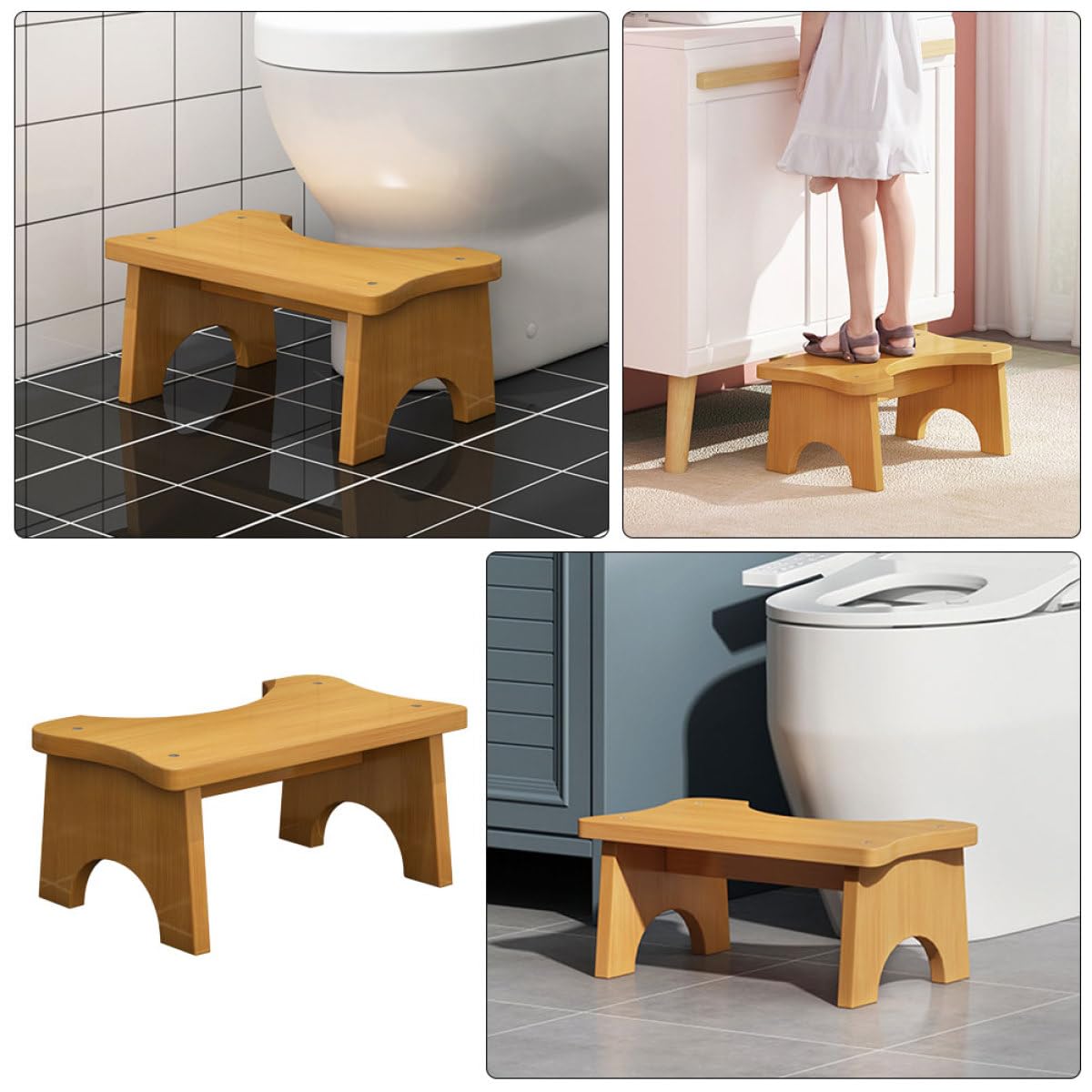 VICASKY Toilettenhocker Holz Fußhocker Klein Badezimmer Tritthocker Stabil Kompakt Alltagshelfer für Kinder und Erwachsene
