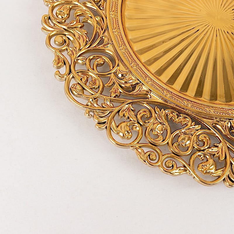 Balsa Circle 6 Gold Round 13 in Vintage Floral Acrylic Charger Plates with Carved Borders Wedding Event Party Decorations Supplies