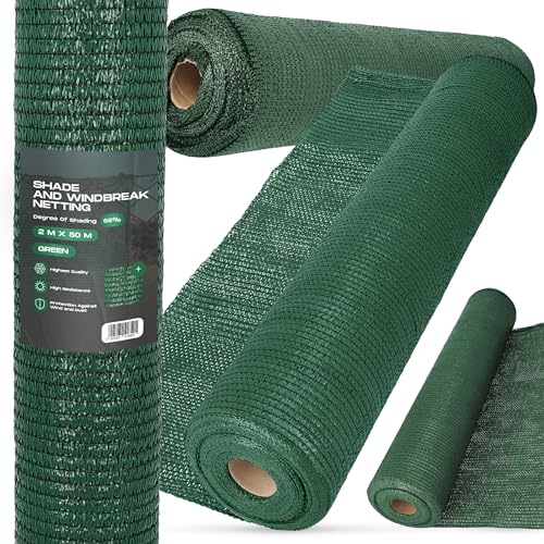 Instalguru Malla Sombreo 2m x 50m Red de Sombra 55% Mallas Ocultación Pantalla Opaca Valla Tela Privacidad Protección UV Solar Paño Resistiente Viento Polvo Jardín Huerto Balcón Vallas