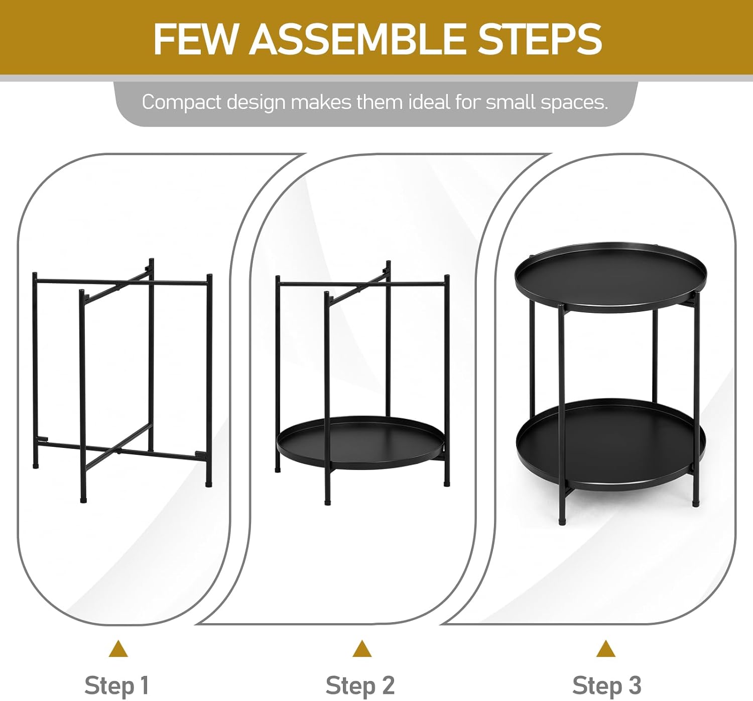 2-Tier Patio Side Table with Removable Trays, Powder-Coated Metal Outdoor Coffee Table for Balcony Garden Living Room