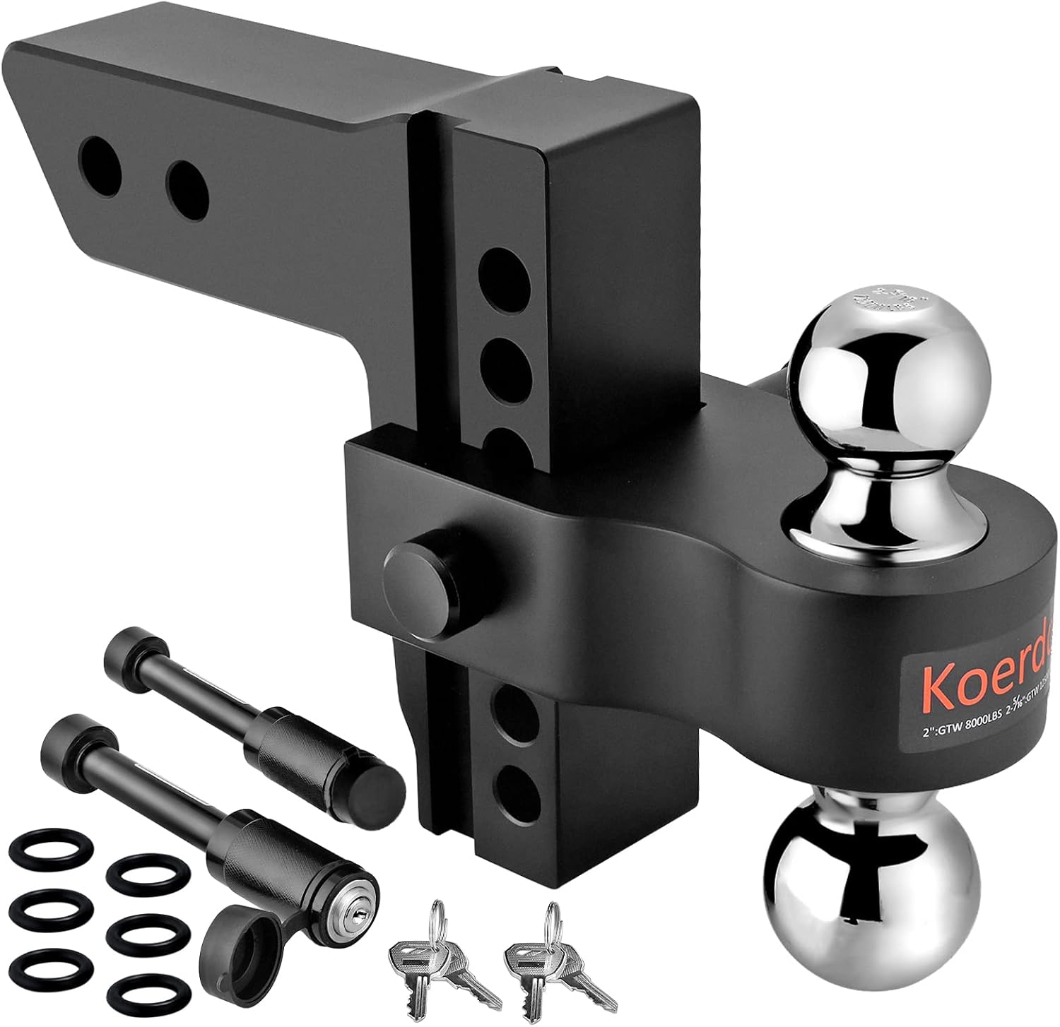 Koerdo Adjustable 6 DropRise Drop Hitch for 2.5Inch Receiver 18,500 GTW Tow Hitch with Tow