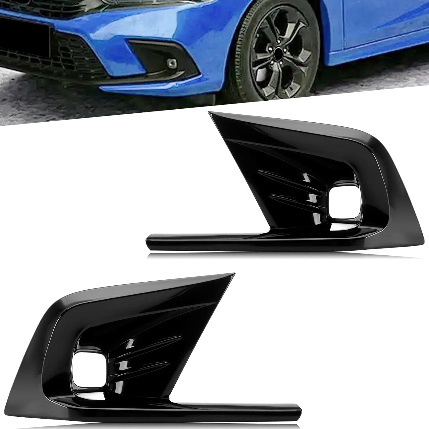 Front Fog Light Cover Trim Fit for Honda Civic 11th 2022 2023 Left Right Lower Fog Lamp Bumper Bezel Frame Trim, Glossy Black