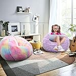 Fluffy Bean Bag Chair for Kids, 2.5FT Round Memory Foam Filled Bean Bag for Teens & Kids, Ultra Soft Faux Fur Fabric Bean Bag Chairs for Playroom, Living Room, Bedroom, Lavender - Image 2