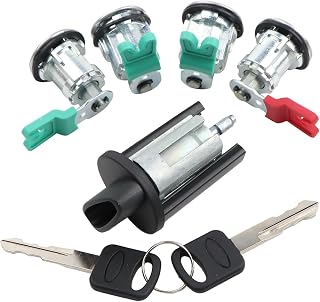 Ignition Switch Lock Cylinder & 4 Chrome Door Lock Cylinder Tumbler Set w/ 2 Key 4 Chips Compatible with 1997-2006 Ford Econoline E-150 E-250 E-350 Vans, Replace 703369 597638 LC6177