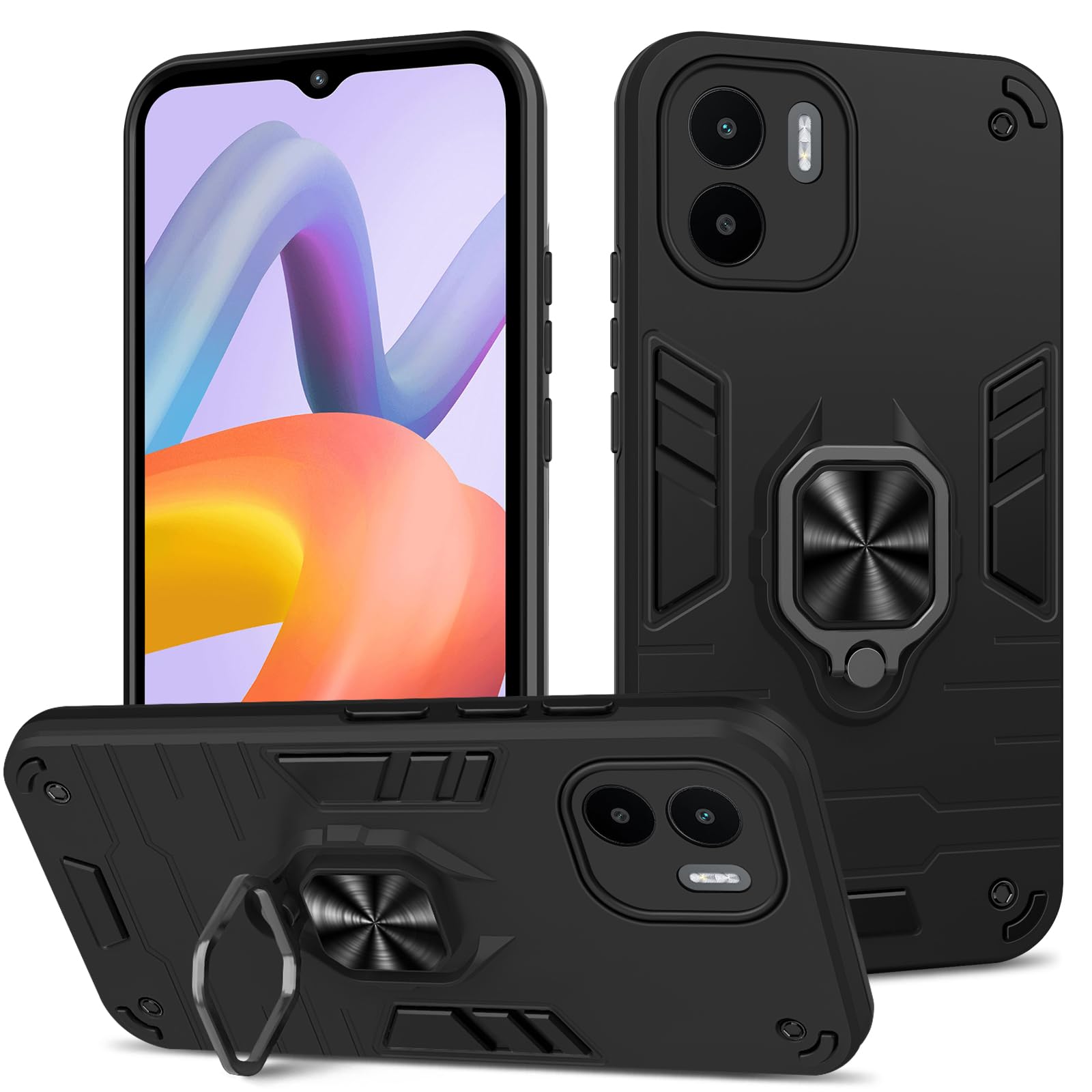 Funda para Samsung Galaxy A13 4G con Cristal Templado Protector Pantalla, Carcasa Antigolpes con Soporte anular metálico, Case Protectora de Grado Militar, Negro — view 14