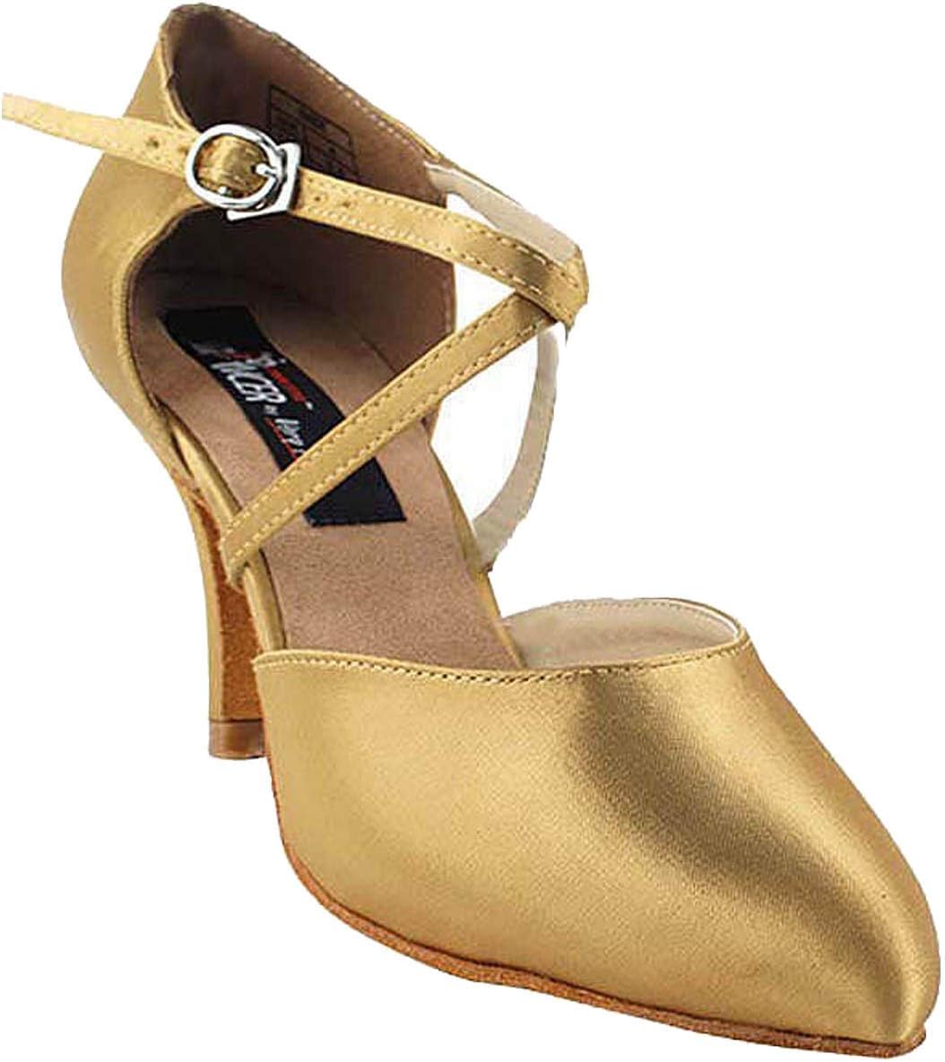 Women's Ballroom Dance Shoes Tango Wedding Salsa Dance Shoes Tan Satin CD6017EB Comfortable - Very Fine 2.75" Heel