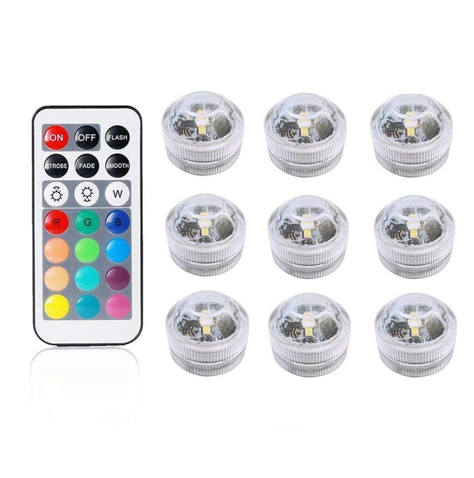 Światła basenowe Zasilane bateryjnie światło do nurkowania RGB IP68 Wodoodporna podwodna lampka nocna Zewnętrzny wazon ogrodowy Miska Basen Światła stawu (Size : 9 Lamp 1 controller)