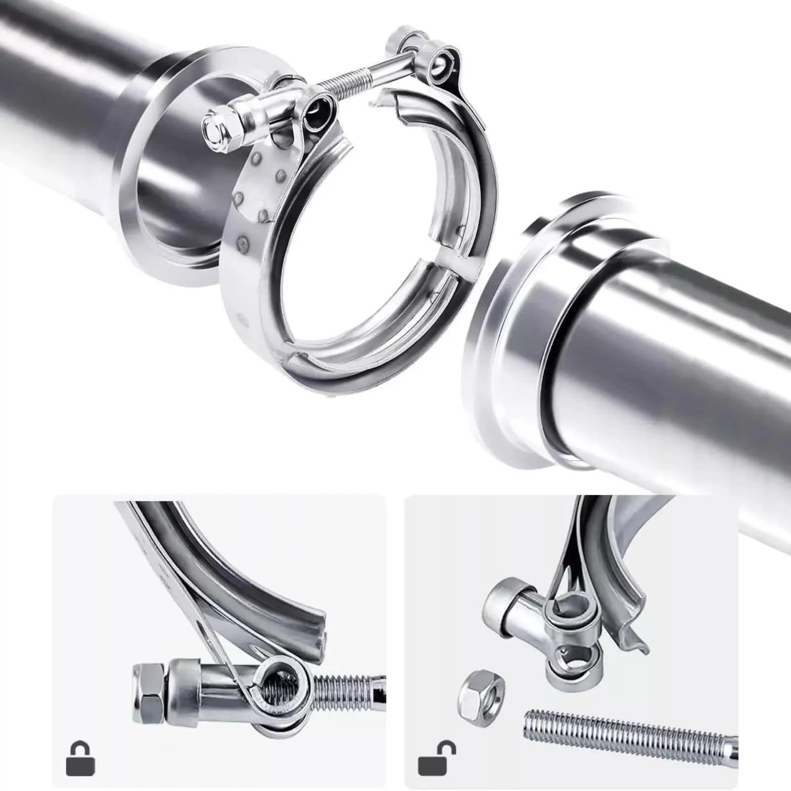 Auto Auspuff V Bandschelle Kit 76 mm 3 Zoll Edelstahl V Band Schelle 4x Anschweissringe Flansch Kit