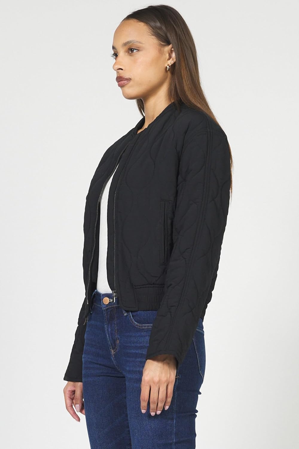 DEAR JOHN Maverick Jacket Quilted Zip Front Long Sleeve Relaxed Fit Outerwear Layering Essential – Vetiver – X-Small