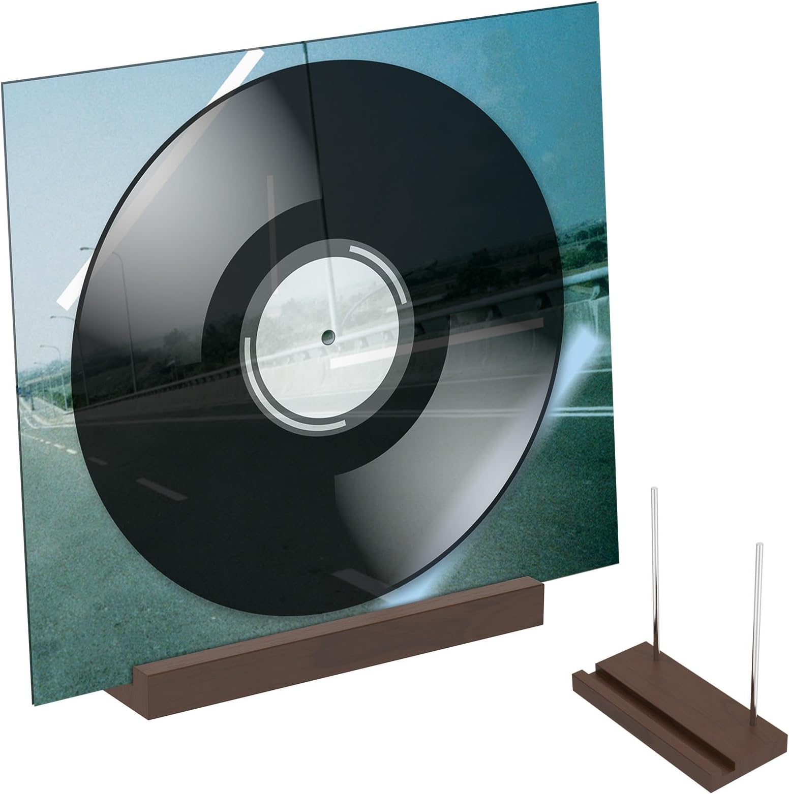 Vinyl Record Holder, Now Playing Record Stand Solid Wood for Tabletop Single Album Display and Storage Present for Vinyl Player Accessories Lover (Brown)(Black walnut wood color)