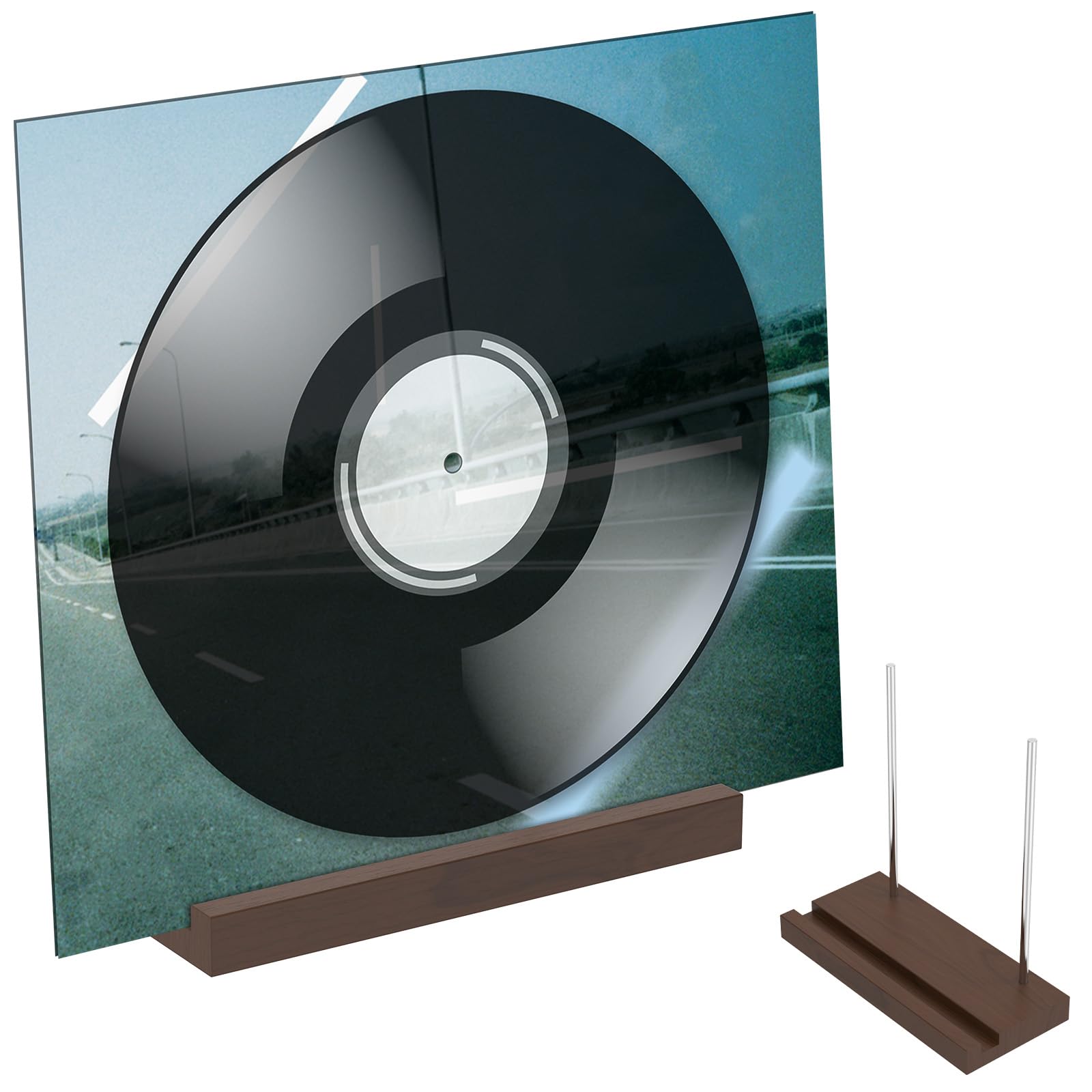 Vinyl Record Holder, Now Playing Record Stand Solid Wood for Tabletop Single Album Display and Storage Present for Vinyl Player Accessories Lover (Brown)(Black walnut wood color)