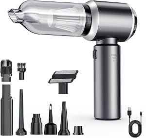 Handheld Car Vacuum Cordless - 23000PA Strong Suction, 30 Mins Runtime, Lightweight Portable Vacuum for Car & Home, w/ 6 Attachments, USB Rechargeable,Black