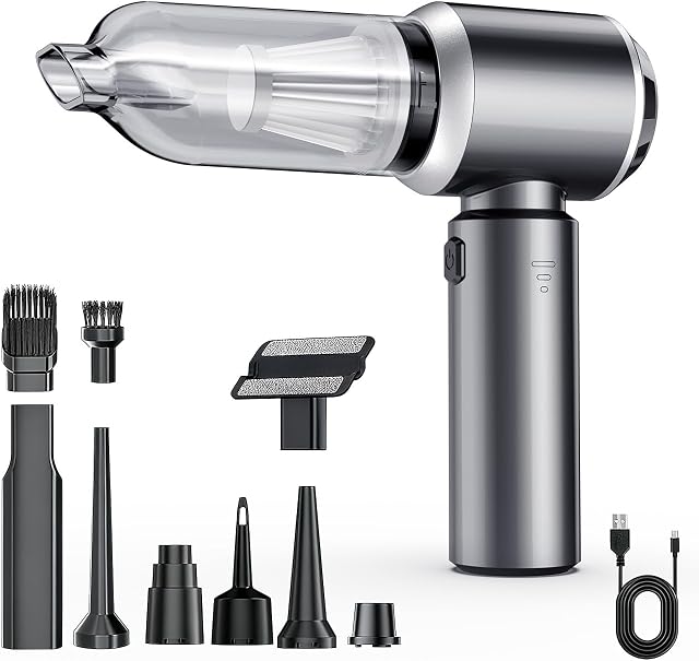 Handheld Car Vacuum Cordless - 23000PA Strong Suction, 30 Mins Runtime, Lightweight Portable Vacuum for Car & Home, w/ 6 Attachments, USB Rechargeable,Black
