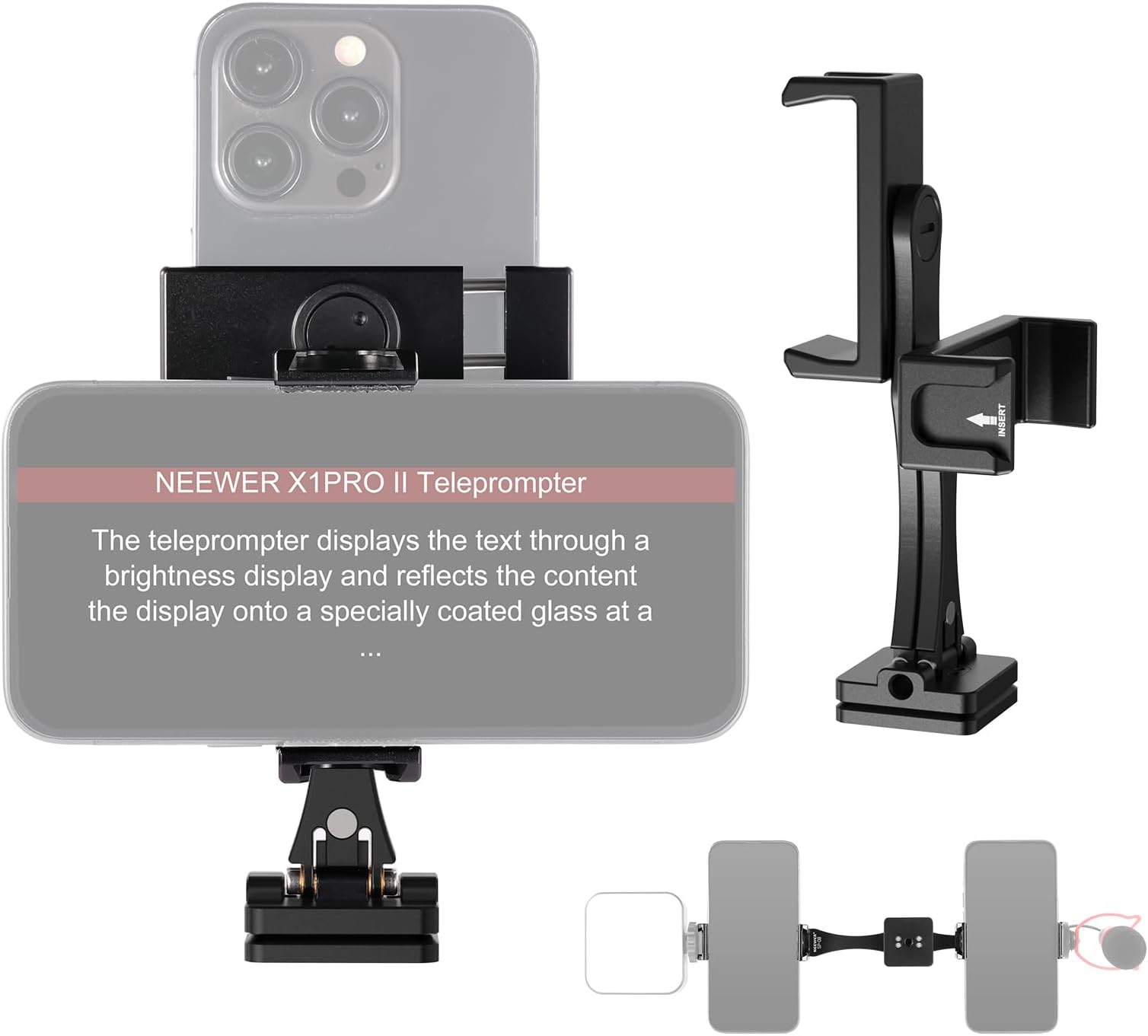 NEEWER Metal Tripod Phone Adapter, Arca QR Base, Dual Support Clamp Mobile Phone Clip 360° Swivel and 4 Cold Shoe Compatible with iPhone Samsung for Vlog Video Stream Live, SP-08