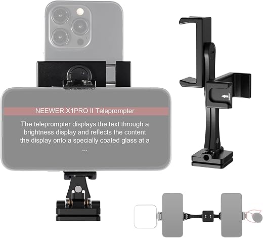 NEEWER Metal Phone Tripod Mount Adapter with Arca QR Base, 360° Rotatable Dual Cell Phone Clip Clamp Holder with 4 Cold Sh...