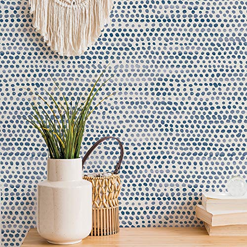 Tempaper Blue Moon Moire Dots Removable Peel And Stick Wallpaper, 20.5 In X 16.5 Ft, Made In The Usa #TOP1