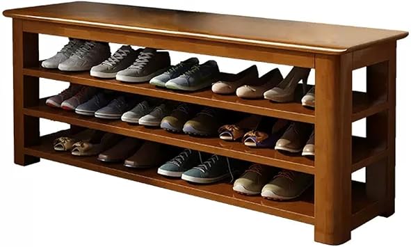 Shoe Bench, Shoe Rack Bench with Adjustable Shelf, Entryway Shoe Storage Bench with Seat and Storage, 2/3-Tier Wooden Shoe Shelf for Bedroom Balcony EntranceBrown,32x12x21/80x30x54cm