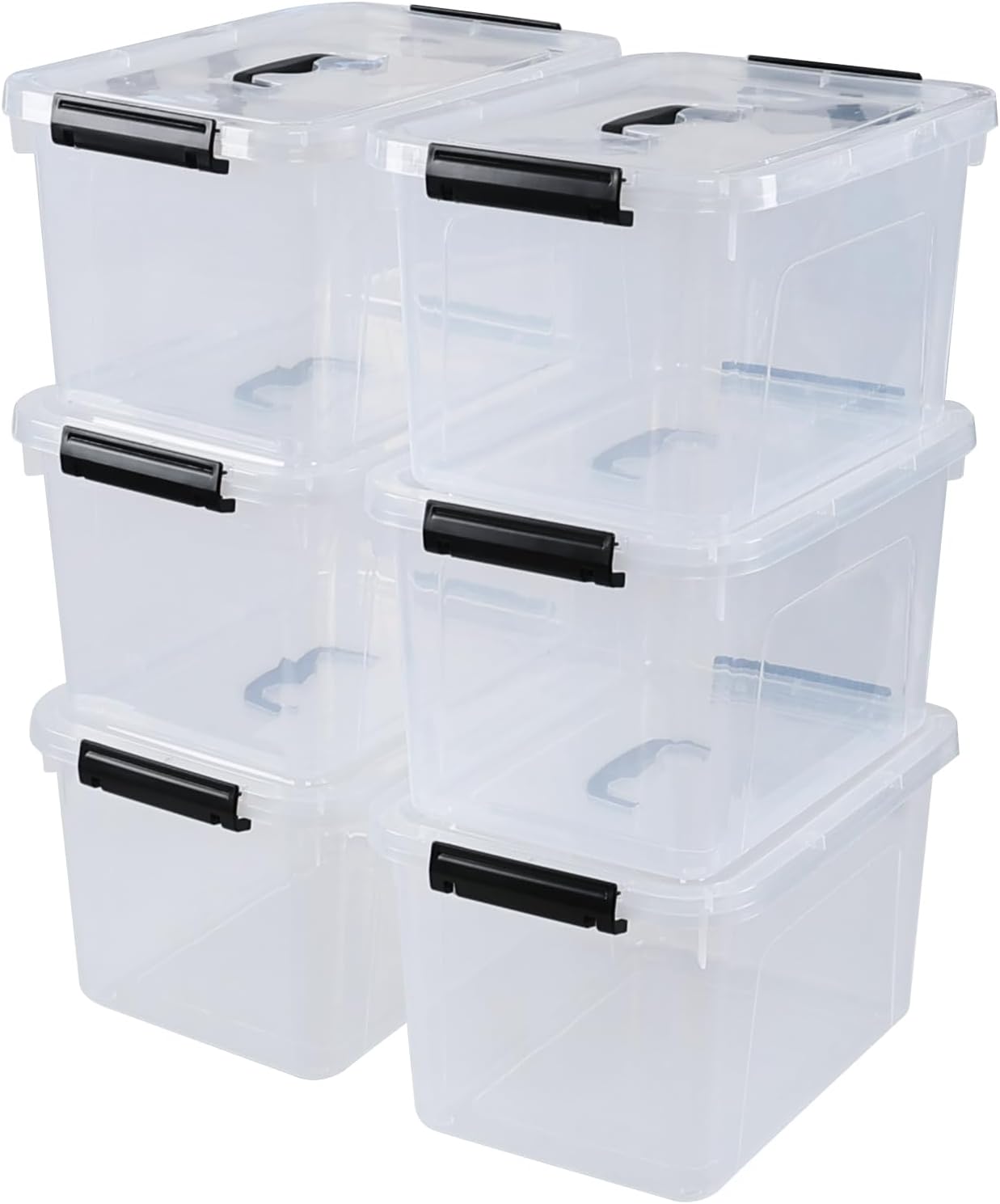 12 Quart Plastic Storage Latch Bins with Handle, Clear Plastic Containers with Lids, 6 Packs