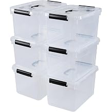 12 Quart Clear Plastic Storage Latch Bins with Handle, 6 Packs