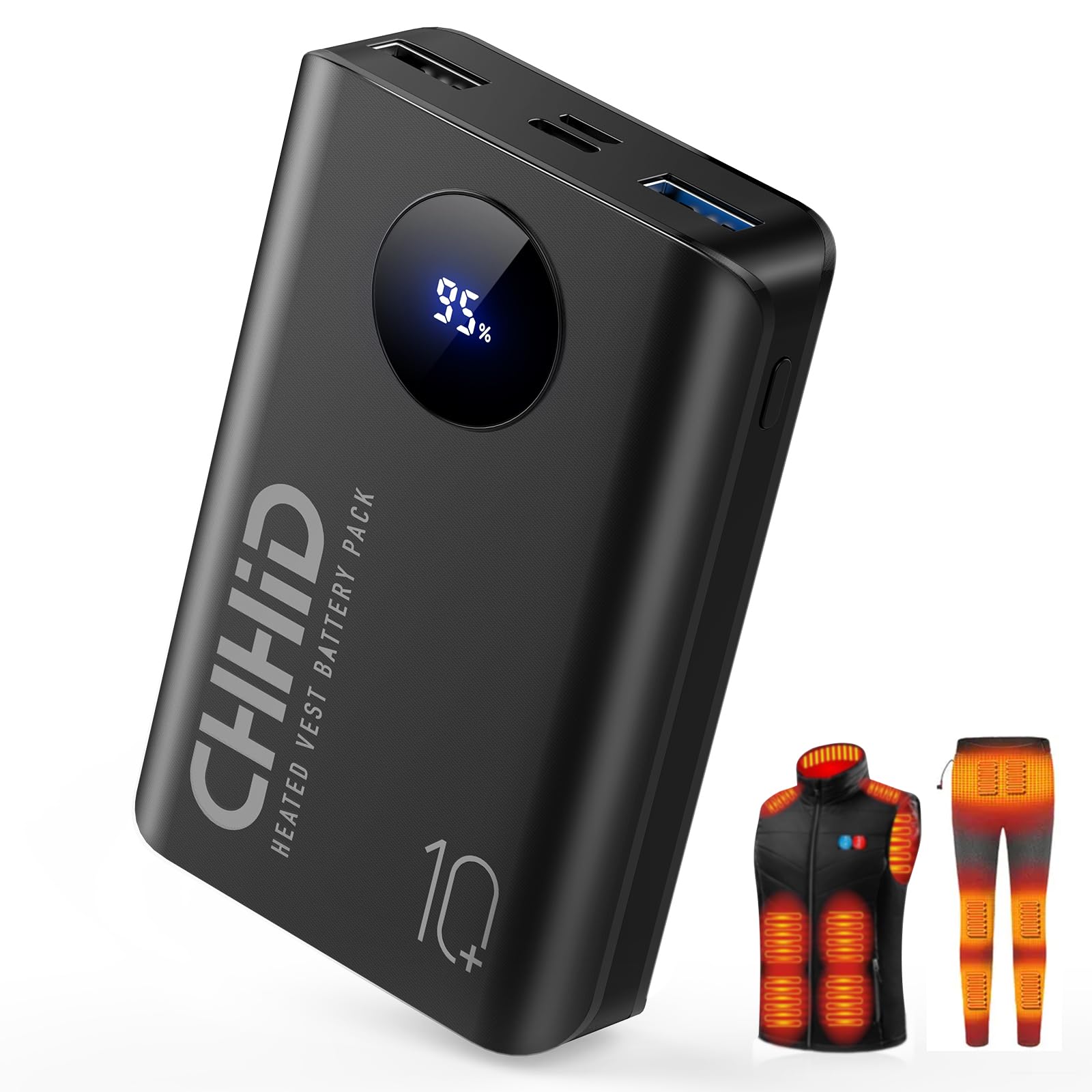 5V 2A Heated Vest Battery Pack LCD Display 10000mAh Power Bank for Heated Jacket Heated Clothing Coat Heated