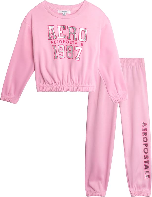 buzo y pantalón de chándal de cuello redondo con estampado polar de 2 piezas para niña