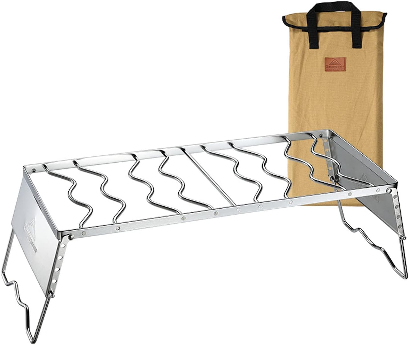 CAMPINGMOON Portable Campfire Grill with Windscreen Durable Stainless Steel Folding Legs Long hard type MS-1019