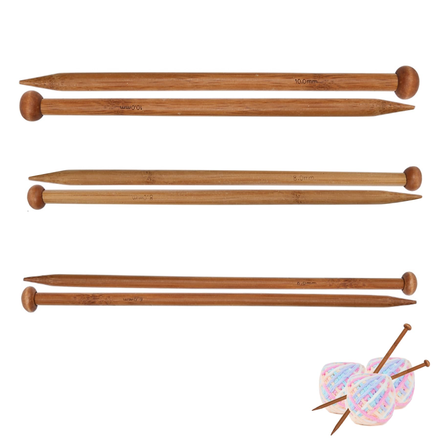 6 Pcs Knitting Needles,Warm Different Sizes Bamboo Knitting Needles,Durable Knitting Needle Set,Long Wooden Kids Needle,for Children's Hands,Arthritic Hands,Beginner,DIY,Scarf,Sweater(6/8/10mm*25cm)