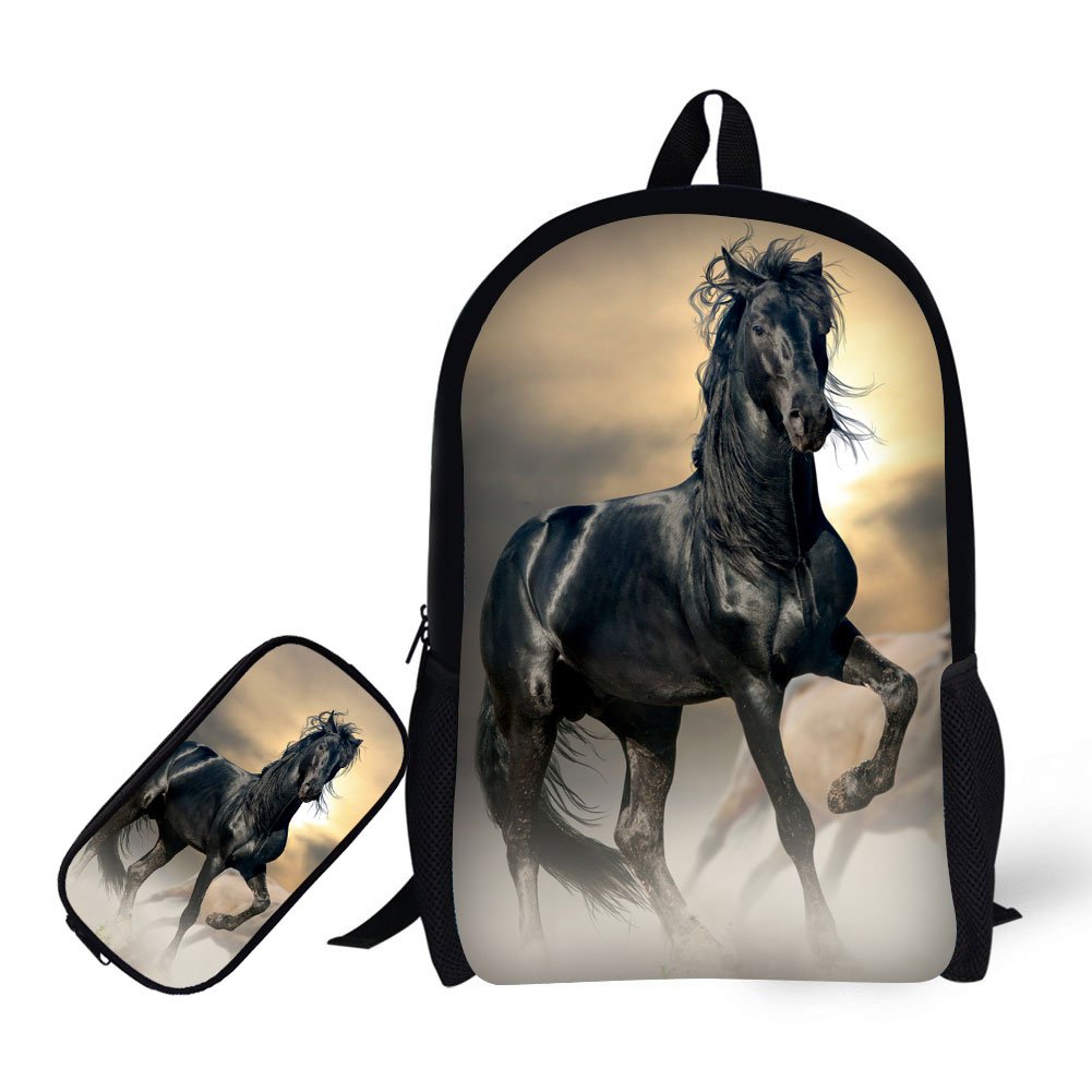Primary Backpack With Pencil Bag - 3D Horse Pattern, Kids Book Bag For School & Travel