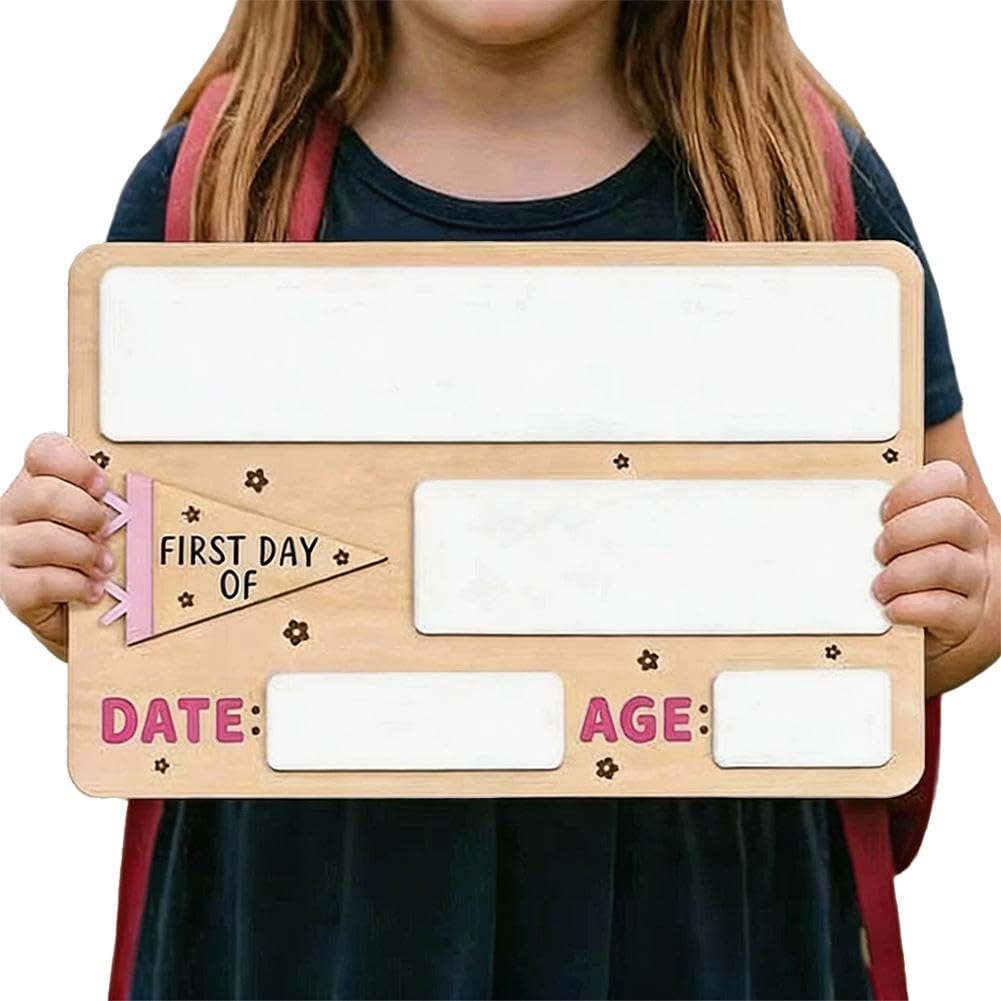My First Day of School Sign, First and Last Day of School Board, Reusable Back to Class Wooden Chalkboard for Preschool, Pre-K, and Kindergarten, Easy to Write & Clean Board (C Without Stand)