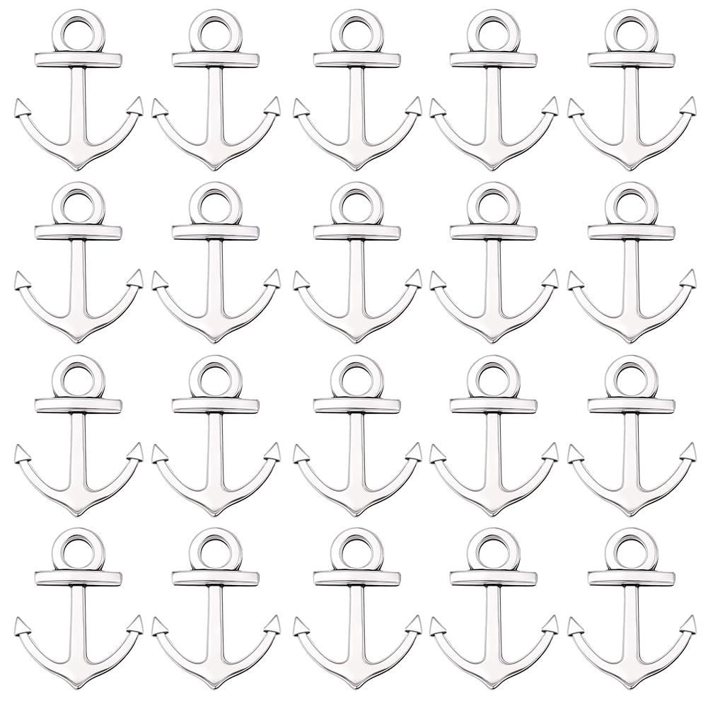 SUNNYCLUE 1 Box 100Pcs Metal Anchor Charms Bulk Nautical Charm Tibetan Antique Silver Summer Ocean Sea Ship Sailor Anchor Pendants for Jewellery Making Bracelets Necklace Earrings Key Chains DIY Craft
