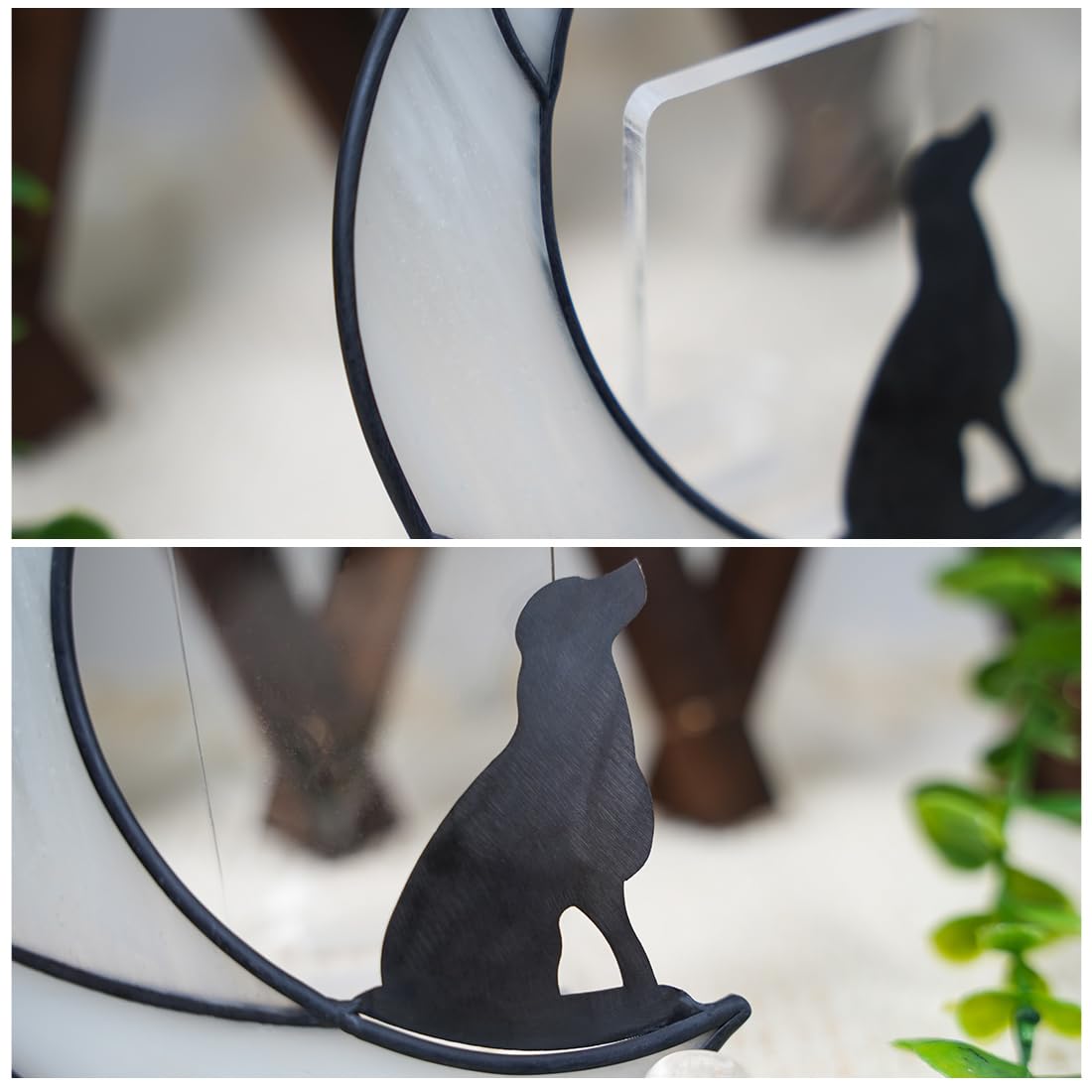 BOXCASA Buntglas Fensterbild „Hund Auf Mond“ – Gedenkgeschenk Bei Haustierverlust, Sonnenfänger, Gelb