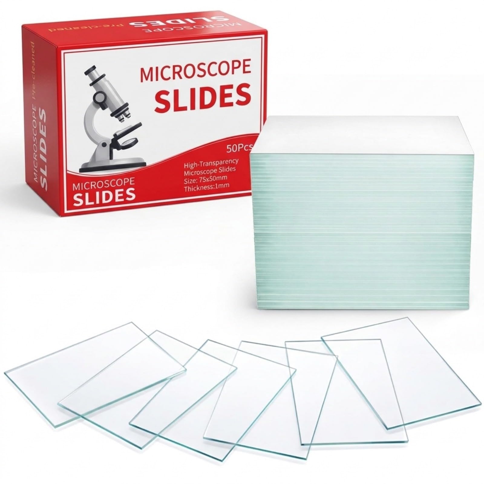 Sosation 100 Pcs Pre-Cleaned Glass Microscope Slides 75 x 50 mm/3" x 2" High-Transparency Microscope Slides for School Laboratories Professional Biological Obse