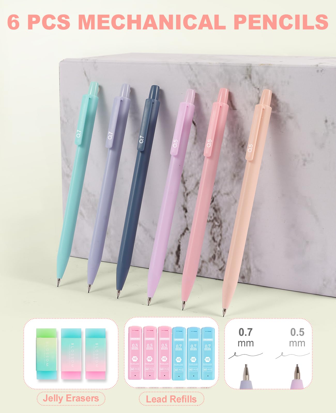 39 artículos escolares estéticos con bonito estuche, 5 bolígrafos con punta de lápiz capacitivo, 12 resaltadores pastel, 6 lápices mecánicos de 0.5 y 0.7 mm, apto para artículos esenciales