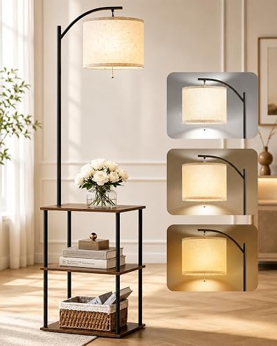 GERGO Floor Lamp with Table, Side Table for Living Room, 3 CCT 9W LED Bulb