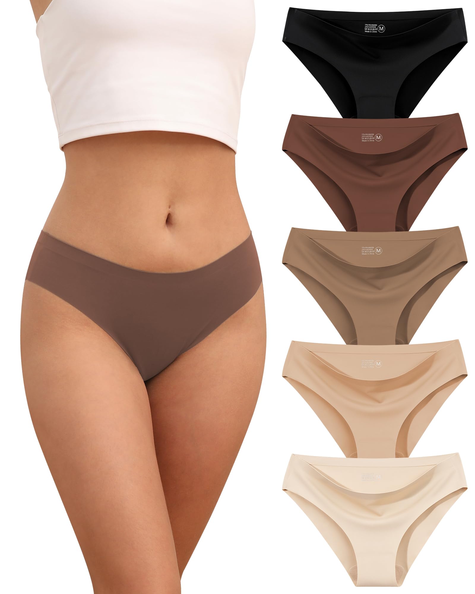 TDONE Nahtlose Unterhosen Damen,Stretch Bequeme Seamless Slips Frauen Unsichtbare Niedriger Taille Unterwäsche Nahtlos Atmungsaktiv Hipsters Panties Bikini Mehrpack 5er Pack