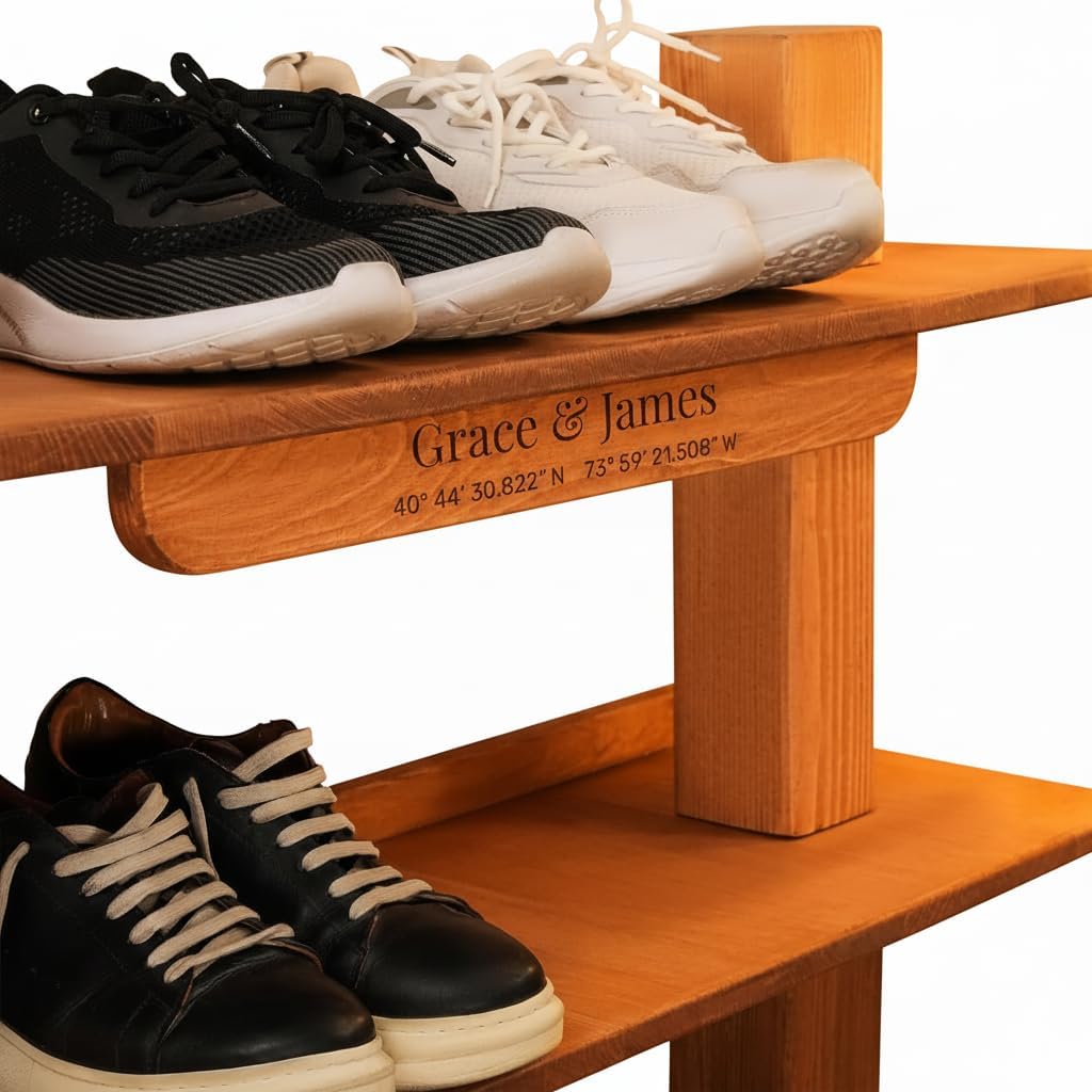 Personalized Wooden Shoe Rack, Custom Entryway Shoe Organizer, Housewarming Gift, New Home State Map Japandi Shoe Rack, Home Decoration Idea