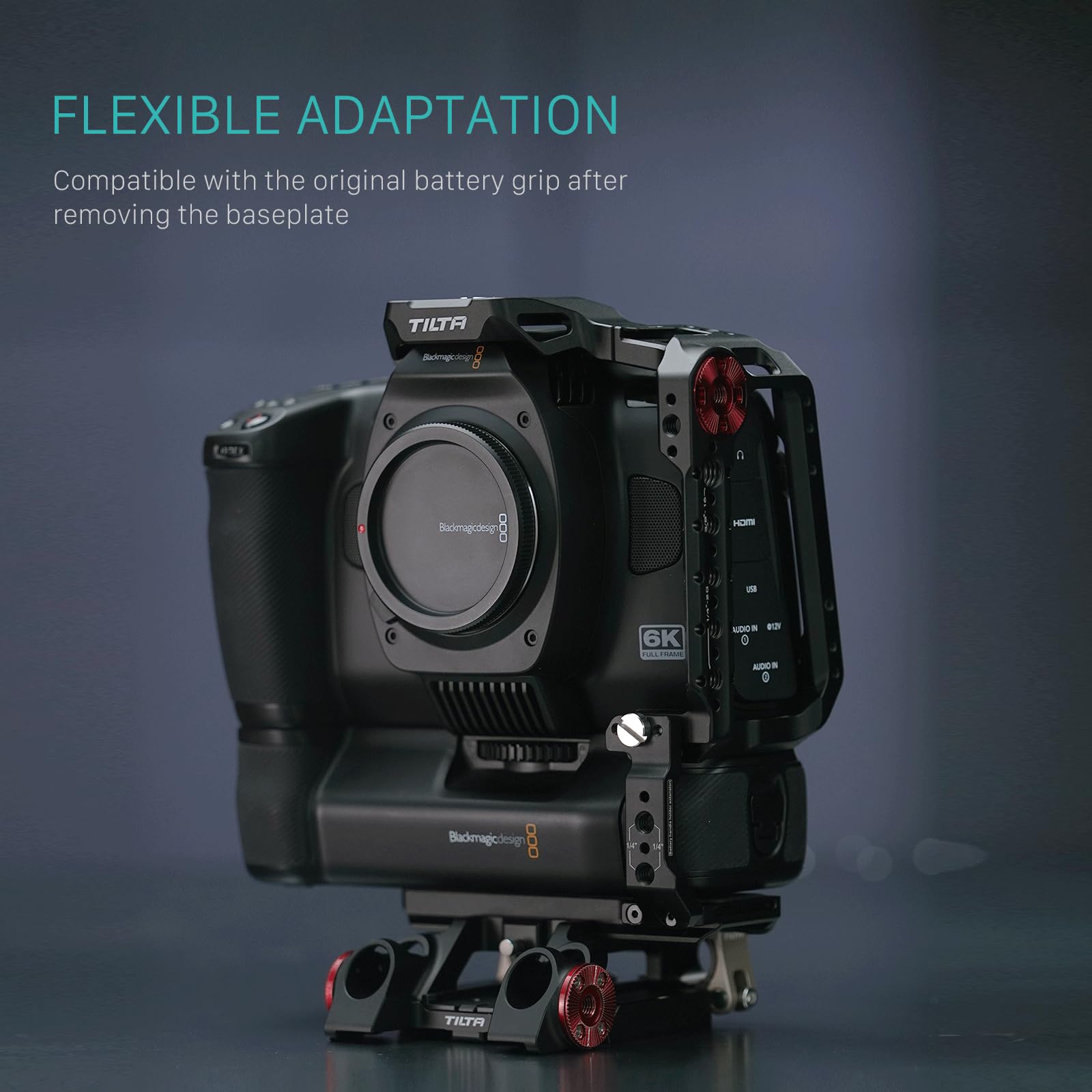 Tilta BMCC 6K Cage, Cage de caméra complète Compatible avec BMCC 6K, Blackmagic Cinema Camera 6K avec Support de Montage d'accessoires pour la poignée de Batterie - Noir TA-T64-FCC-B