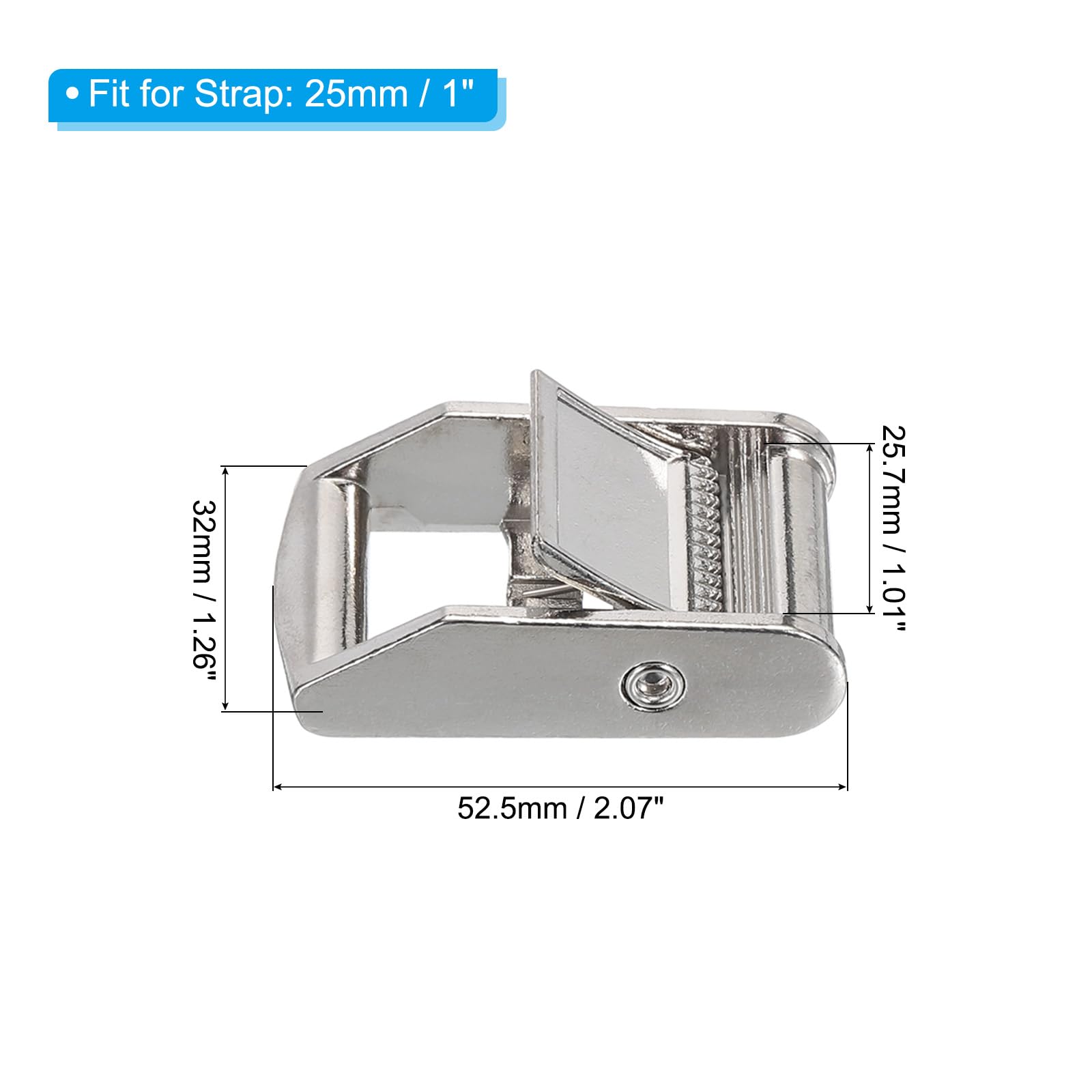PATIKIL Cam Buckle, 3 Pack Metal Press Lock Fasteners 2.07" for 1" 25mm Tie Down Webbing Strap, White, 1 Inch - Image 2