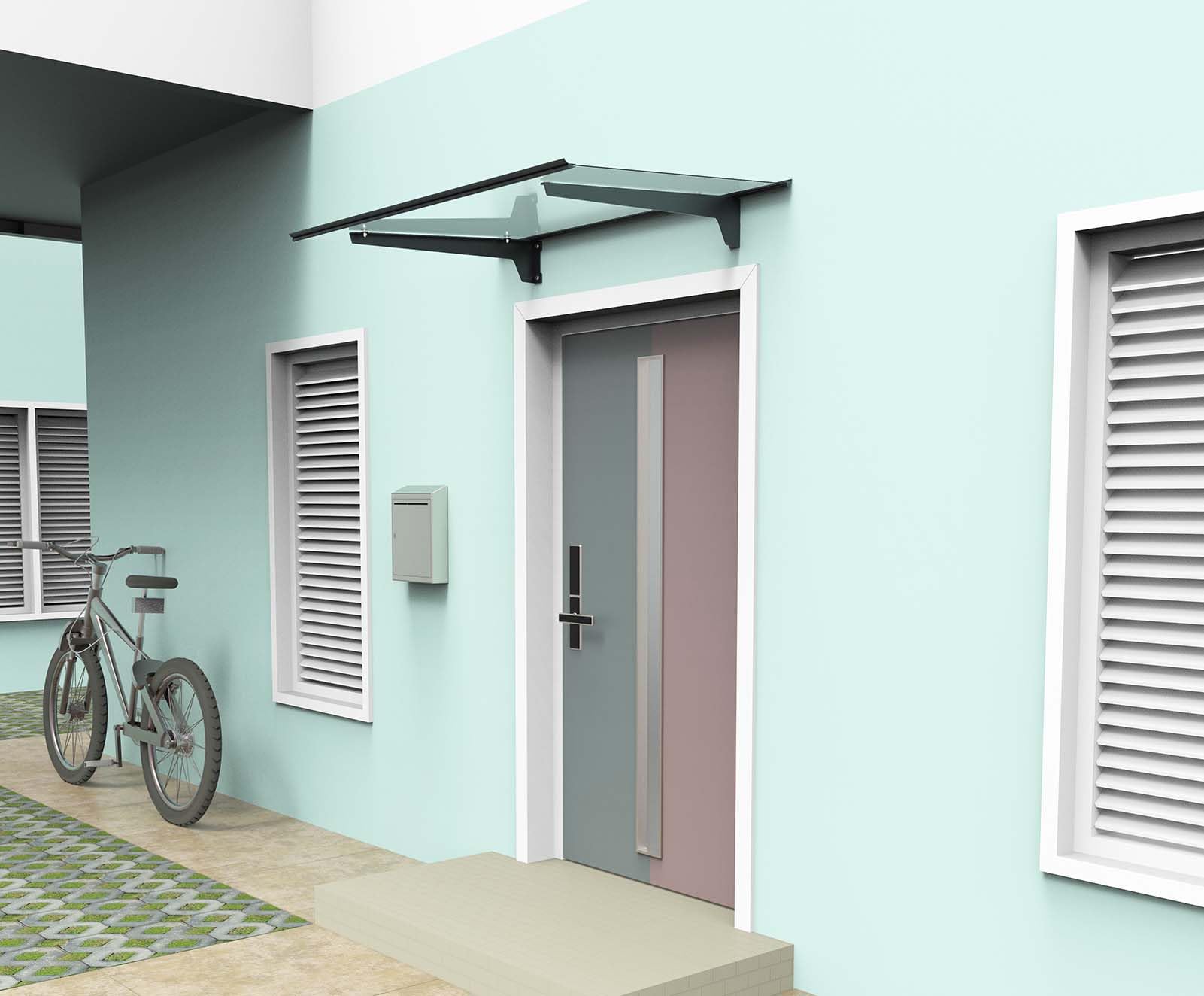 Schartec Aluminium-Vordach T1400 Aluminium-Vordach als Eingangsvordach, Haustürvordach, Eingangsüberdachung, Hauseingangsdach mit edlem Design