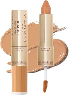 Wander Beauty Dualist Matte and Illuminating Concealer Makeup - Tan - Dual-Ended Matte Concealer Stick + Liquid Concealer - Full Coverage Concealer Brightens, Firms, & Hydrates Under Eyes - 0.28 fl oz