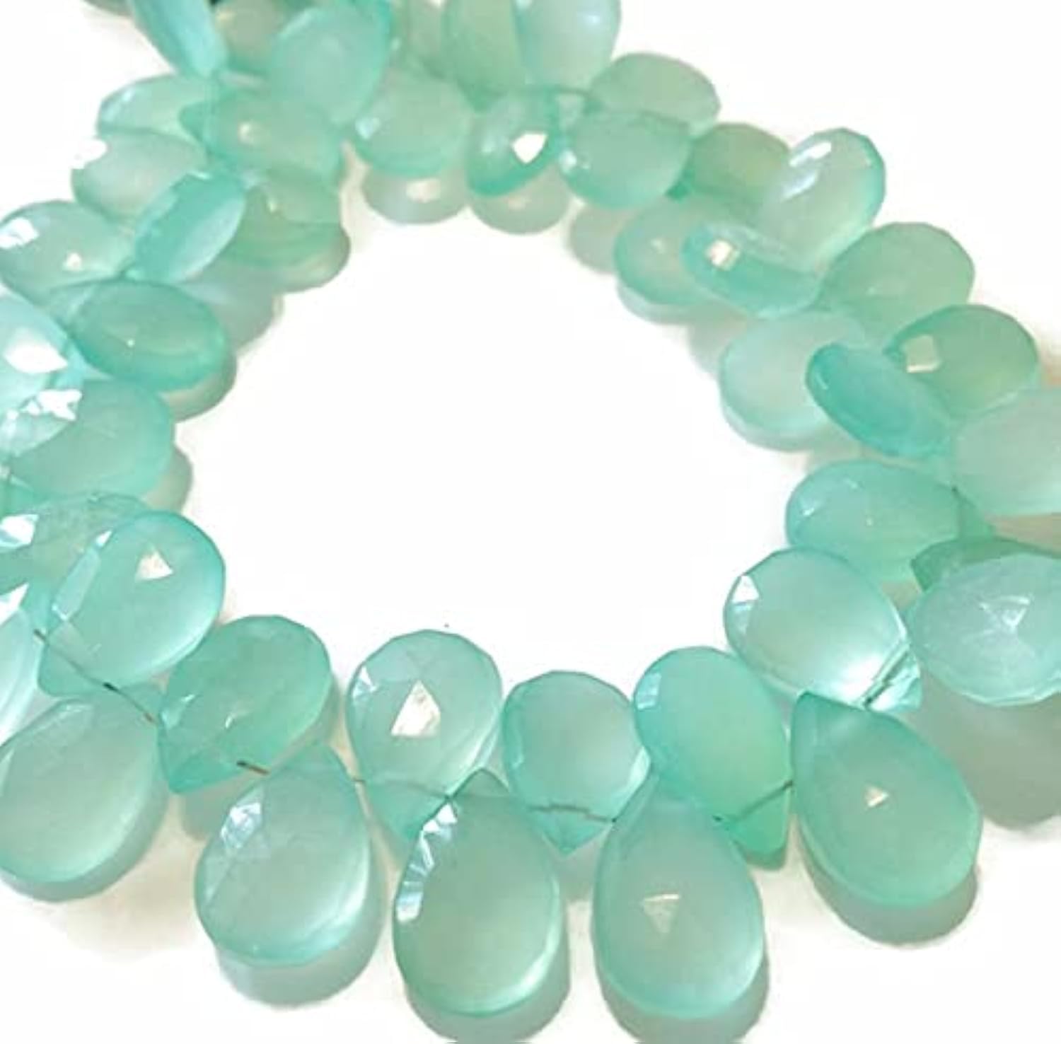 Calcédoine aqua briolettes facettées LKBEADS, pierre naturelle 9x12mm pour création de bijoux