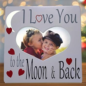 I Love You Picture Frame, I Love You to the Moon and Back Photo Frame, Heart Shaped Opening, Romantic Gift for Her, Wife, Girlfriend, Anniversary, Valentines Day, Holds 6 x 4 Photo, 8 x 8