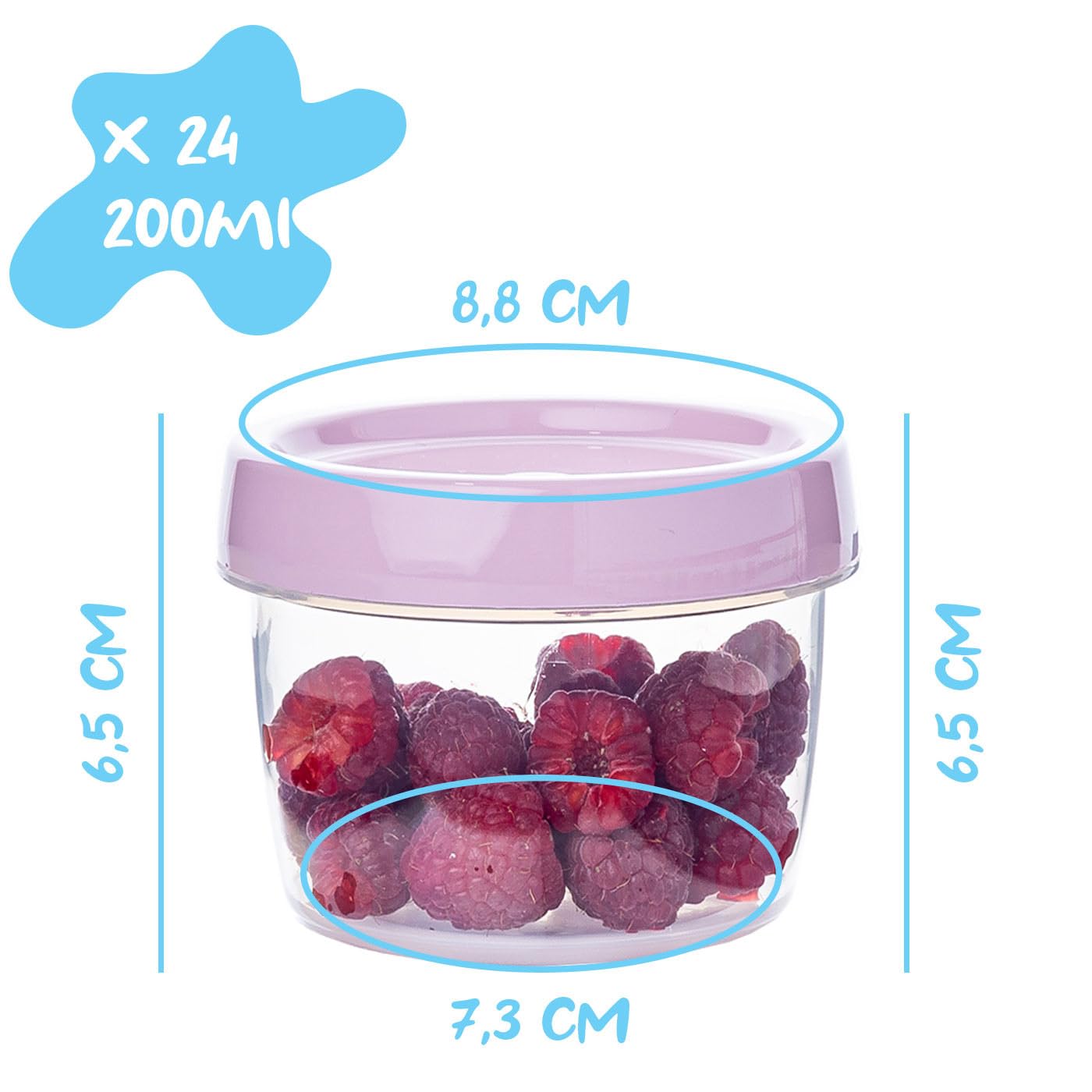 Confezione da 24 contenitori per alimenti 200 ml, senza BPA, adatto per microonde e lavastoviglie, congelatore, contenitori con coperchio