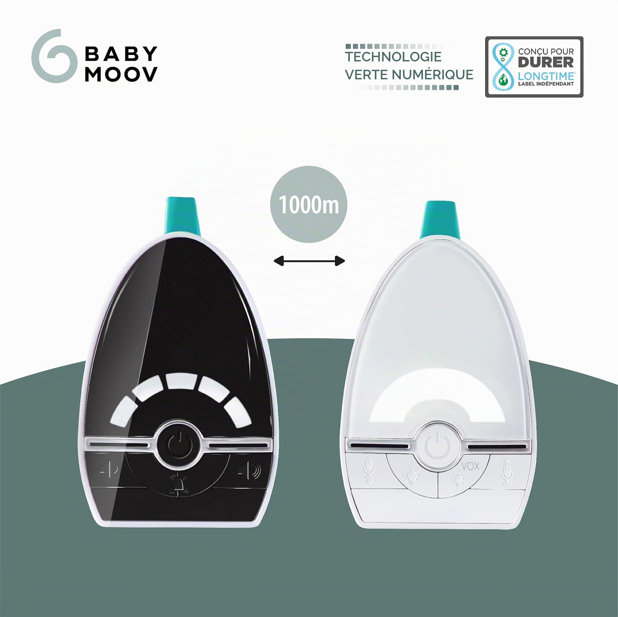 Babymoov Babyphone Audio Expert Care - Portée 1000 m - Labellisé Long Time - Faible Emission d'ondes - Détecteur de Mouvement & Trousse de Soin Bébé Compact 9 Accessoires Inclus - Aqua