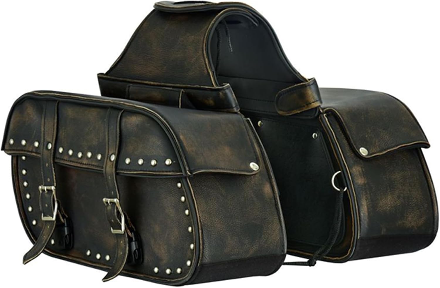 Dream Apparel Naked Cowhide Leather Motorcycle Saddle Bags Studded