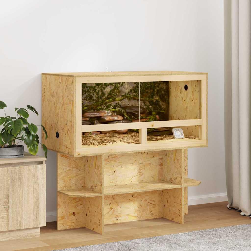 Terrario base de terrario marrón 100 x 50 x 50 cm OSB terrario de madera para interior y exterior, jaula de reptiles para tortuga, lagartija, serpiente, araña, escorpión, escarabajo, rana con